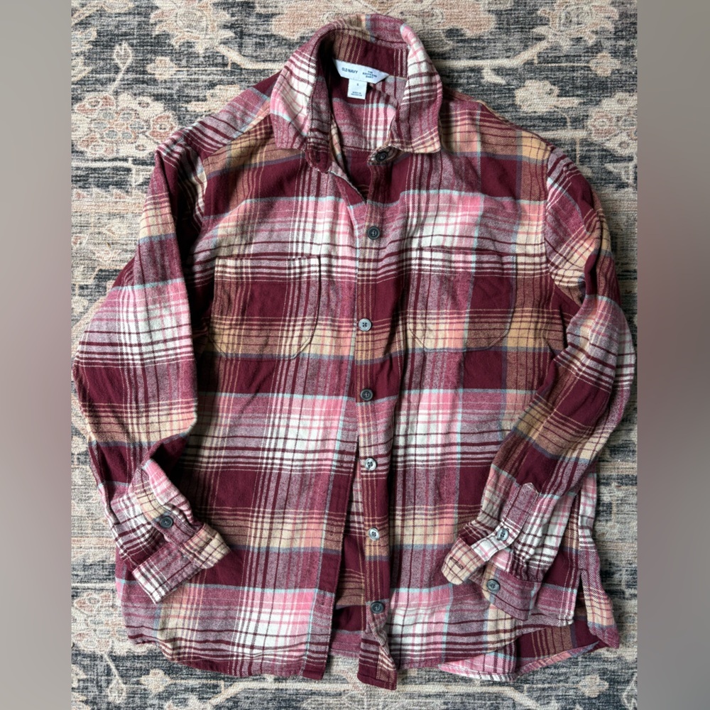 Old Navy Maroon Plaid Button-Up Shirt